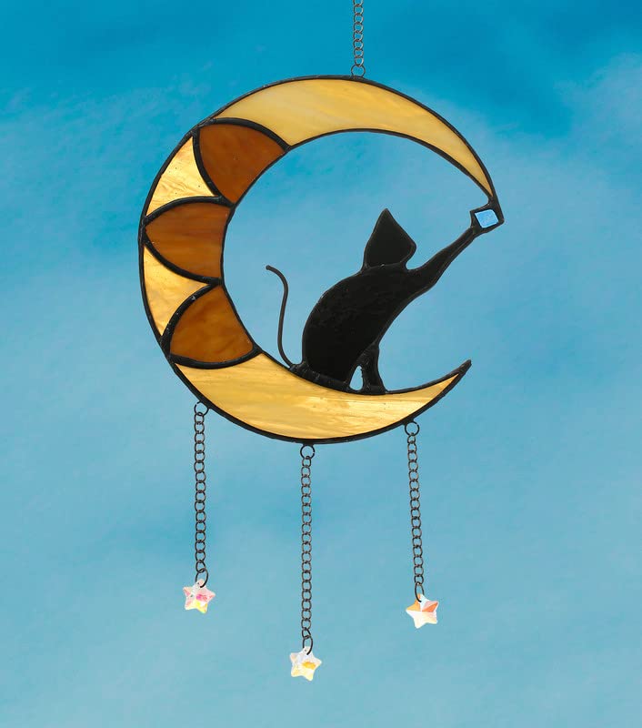Amazon.co.jp: ステンドグラス 月の上の猫ギフト 猫好きへの眠り猫