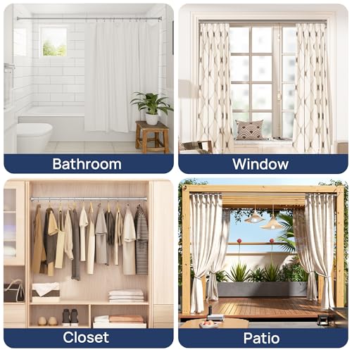 Image of ENJOYBASICS 2 Pack Tension Curtain Rod, 32-54 inch Adjustable, Stable, Nickel | Secure Hold with Strong Spring & Non-Slip Ends, No-Drill, No Tools, Sag-Resistant, Waterproof, Fits Windows, Showers & Closet