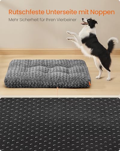 Feandrea Hundebett, Hundekissen XL, für große Hunde, Flauschige Hundematte, Plüsch, 110 x 73 cm, weiche Polsterung, waschbar, rutschfest, schiefergrau PGW293GN01