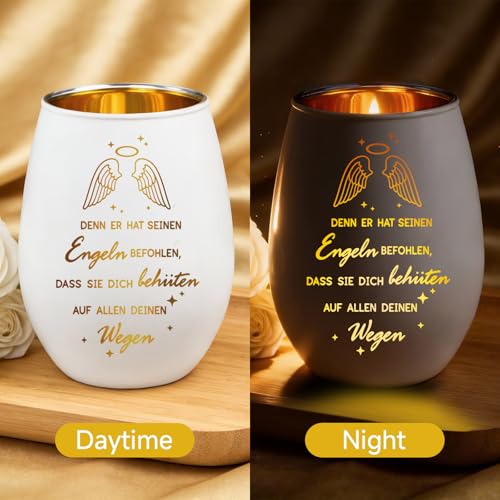 ANKUOFUA Taufgeschenke für Mädchen Jungen, Konfirmation Geschenk Windlicht Glas mit Gravur Flügel Mutmacher Geschenk Schutzengel Teelichthalter Taufe Geldgeschenk für Konfirmation, Kommunion, Firmung
