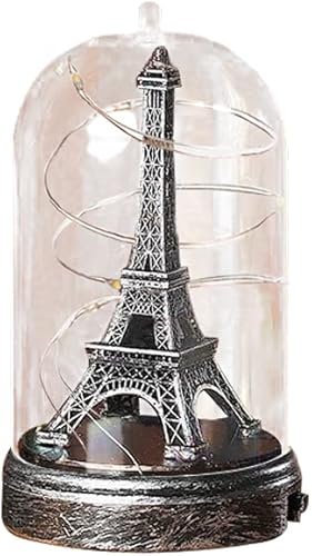 Estatua de la torre Eiffel vintage luz nocturna lámpara de mesa decorativa ornamentos de escritorio para oficina decoración del hogar (plata)