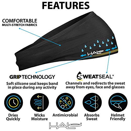 Halo Headband Bandit – Faixa de transpiração larga para homens e mulheres, preta