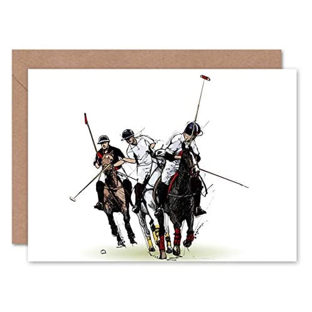 Wee Blue Coo Polo Illustration Sport Horses Greeting Card With Envelope Inside Premium Quality