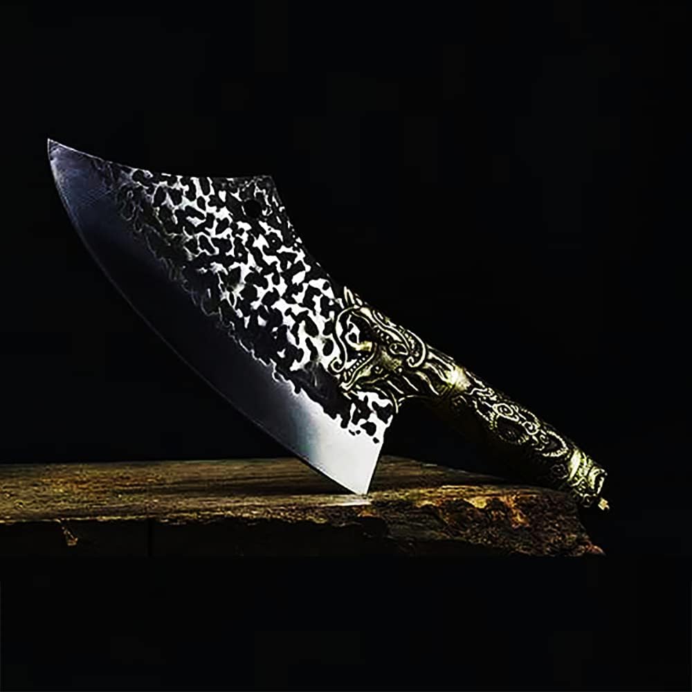 Meat Cleaver, 9.4 Inch Machete Longquan Kitchen Chop Cut Knives Chop Bone Cleaver Copper Dragon Decora Handle Butcher Viking Knife (Color : Chop Cut Knife, Kitchen Knife Size : 9.4 inch)