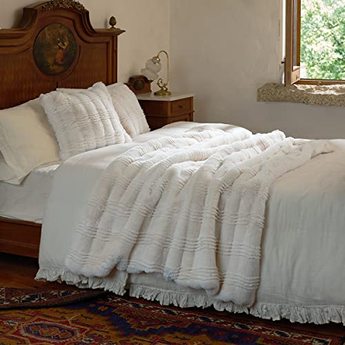 Amélie Home Luxury Faux Fur Throw Blanket, 630Gms Ultra Thick Fuzzy Plush With Reversible Soft Fleece Blanket, Decorative Cozy Throw For Couch Sofa Chair Bed, 50'' X 60'', Beige #TOP3