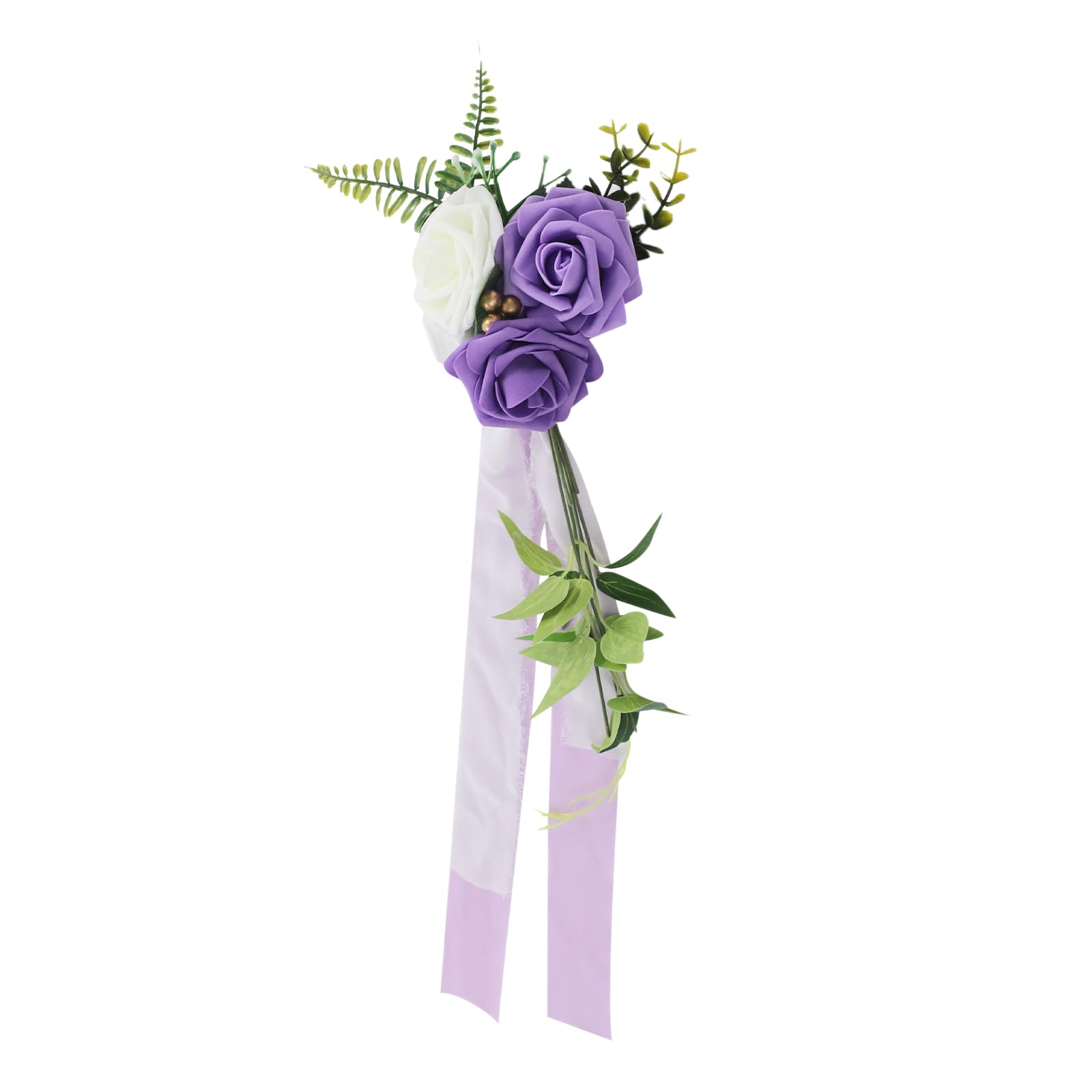 10 PCS Hochzeit Stuhl Blumenschmuck | Blumenschmuck mit Bändern für die Hochzeit Zeremonie Stuhlschleife Dekoration 75cm Für Hochzeitstisch Tischdeko Event Party ﻿ (Weiß+Grün+Violett)