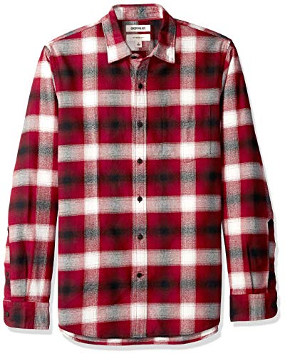 Amazon Brand - Goodthreads Men's Slim-Fit Long-Sleeve Brushed Flannel Shirt, red Shadow Plaid, X-Large