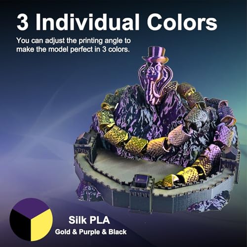 Image of ERYONE Silk Tri Color PLA Filament 3D Printer 1.75mm + /- 0.03mm, Multicolor Filament Tricolor PLA 1KG(2.2lbs) Cardboard Spool, Gold Purple Black