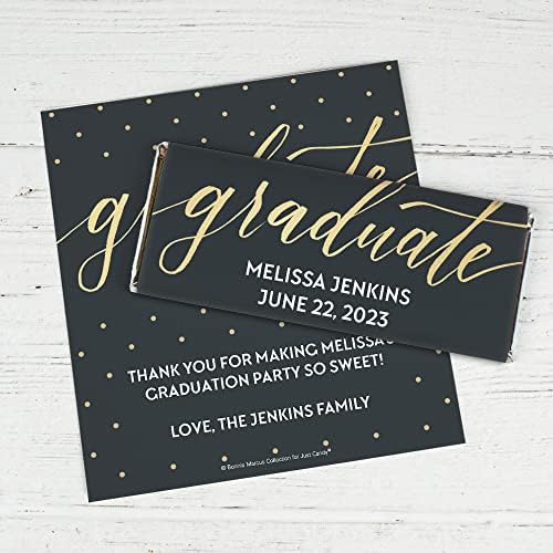 Graduation Party Supplies Personalized Graduation Wrappers for Chocolate Bar Candy Favors (25 Wrappers) - Gold Foil
