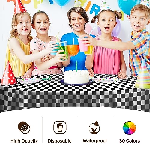 Image of Party Solids Checkered Round Plastic Tablecloth - 84 Inch, Pack of 24