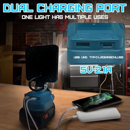 LED-Arbeitsleuchte für BOSCH 18V Akku,18V Arbeitsleuchte mit Unterspannungsschutz, USB-Ladeanschluss, LED-Arbeitsleuchte für Baustelle und Sicherheitsbeleuchtung/Camping(nur Werkzeug)