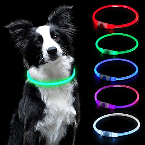 AUAUY LED Dog Collar, Light Up Dog Collars USB Rechargeable, Glowing Collar, Universal Flash Dog Necklace Light