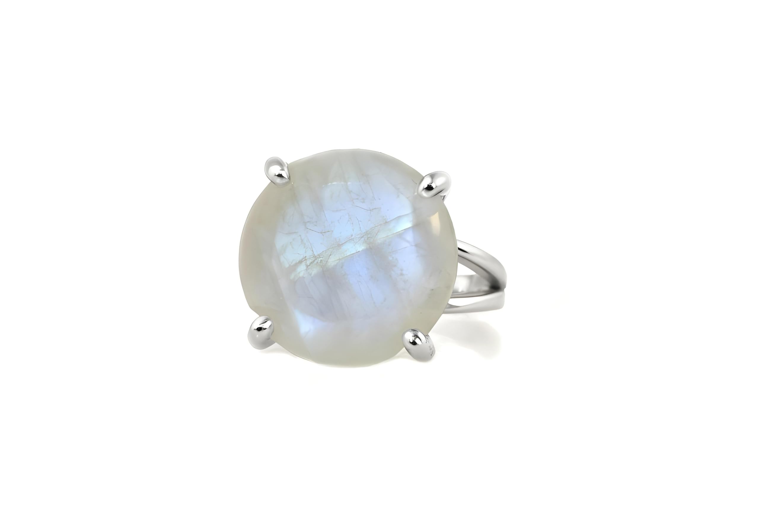 Anillo de Joyería de Piedra de Luna Iridiscente - Anillo Redondo de Oro de 14k Personalizado - Anillos de Compromiso de Boda Únicos - Regalo de Aniversario, Cumpleaños y Día de la Madre