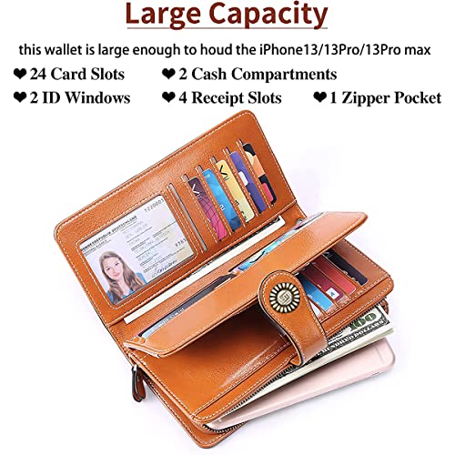 Image of Women Leather Wallet Crossbody Shoulder Bag with Double Zipper and Mobile Phone Purse with Shoulder Strap