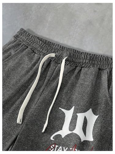 GORGLITTER Men's Letter Graphic Baggy Sweatpants Y2K Wide Leg Drawstring Acid Washed Track Pants with Pockets Streetwear3