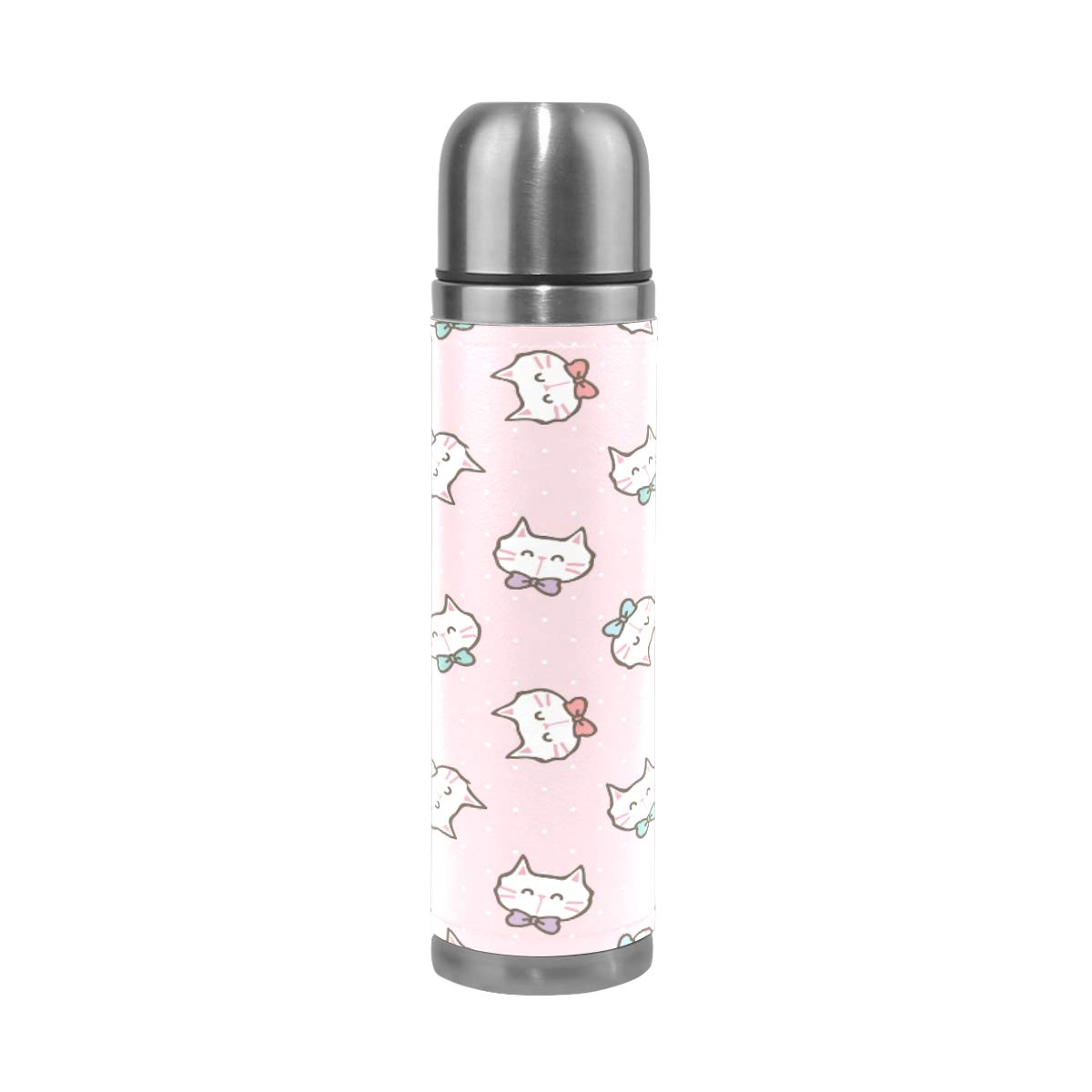 Taza de viaje de acero inoxidable con aislamiento al vacío, doble pared, a prueba de fugas, botella de taza con diseño de cara de gato, personalizable con estampado de cara de gato, 500 ml