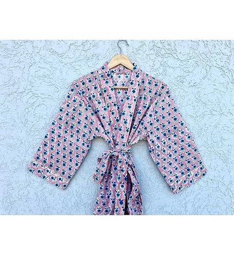 Image of Hand block print Cotton Kimono bikini cover up,Indian Hand block print Cotton Bath Robe,Swim Wear,Nighrwere Dressing Gown