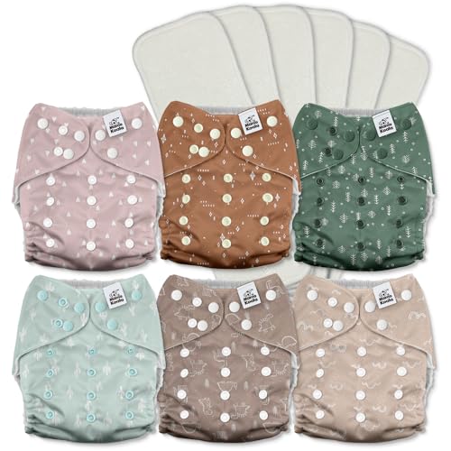 Mama Koala 3.0 Pocket Cloth Diapers for Babies with AWJ Lining, 6 Pack with 6 5-Layer Natural Cloth Diaper Inserts - Reusable and Washable Pocket Diapers(A-My Warm Heart)