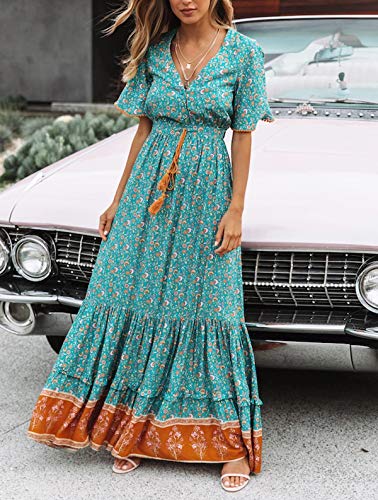 R.Vivimos Womens Summer Cotton Short Sleeve V Neck Floral Print Casual Bohemian Midi Dresses3