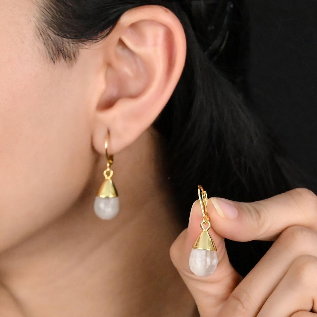 Gempires Natural Gemstone Drop Dangle Earrings for Women | Teardrop Dangle Earrings with Leverback | 14K Gold Plated Hypoallergenic Leverback | Handmade Jewelry Gift for Her | Multiple Gemstone Options - Image 2