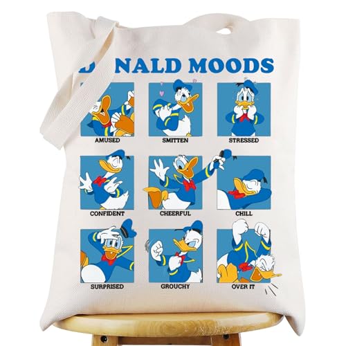WZMPA Funny Donald Tote Bag Duck Lover Gift Donald Moods Reusable Grocery Bag Donald Merchandise (Duck Moods -T)