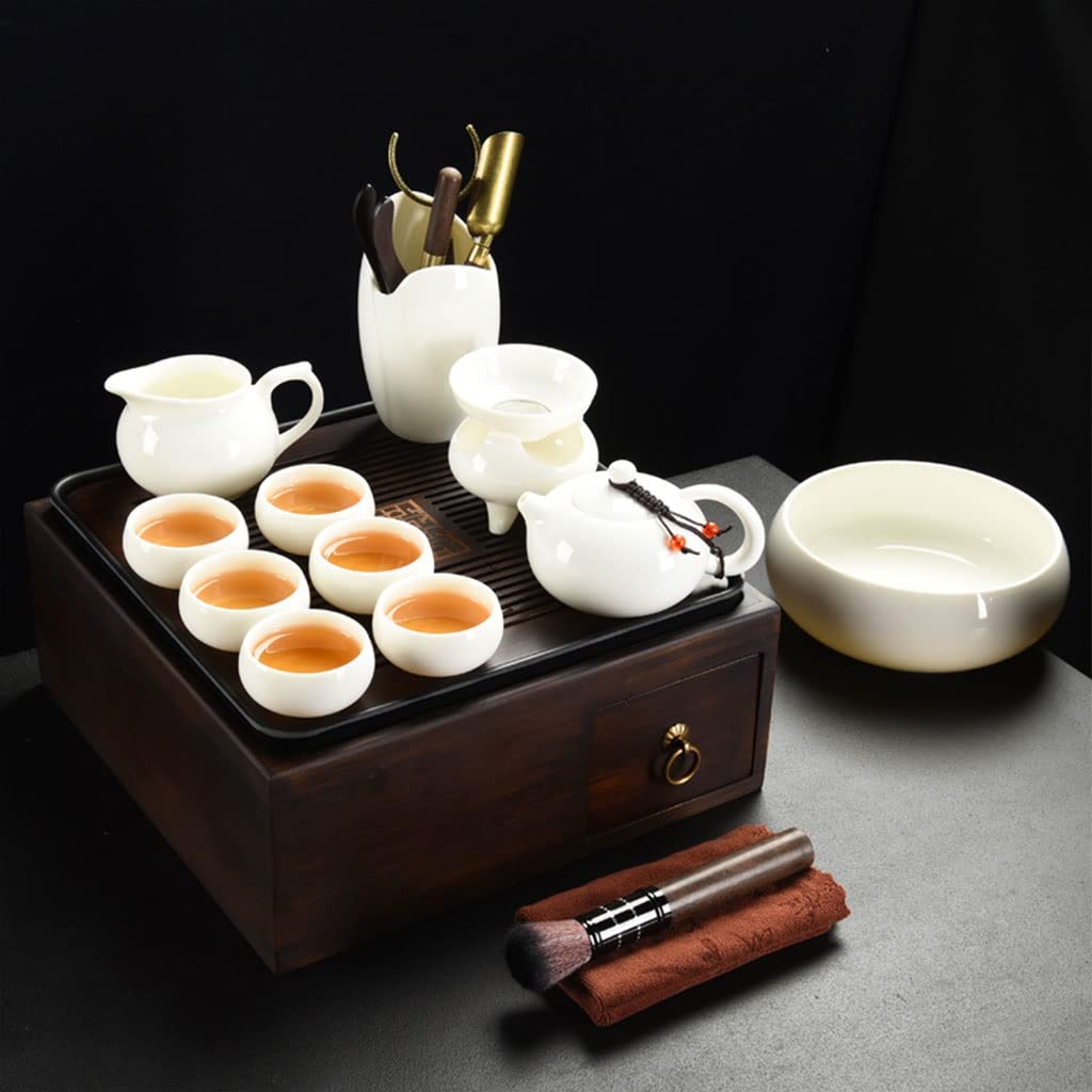 DFGHNBVC Square Tea Set Tray, Chinese Gongfu Tea Table Serving With With Storage Box, Multifunctional Kung Fu Tea Serving Tray,F