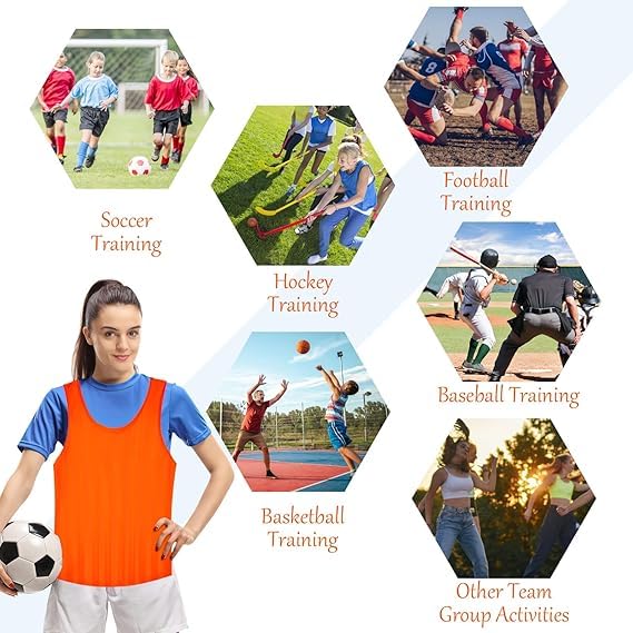 Malloom 24 Stück Fußball Leibchen für Erwachsene, ohne Logo Trainingsleibchen Fussball Leibchen Kinder Erwachsene, Team-Spiel Bibs für Fußball, Basketball, Volleyball - Grün & Orange