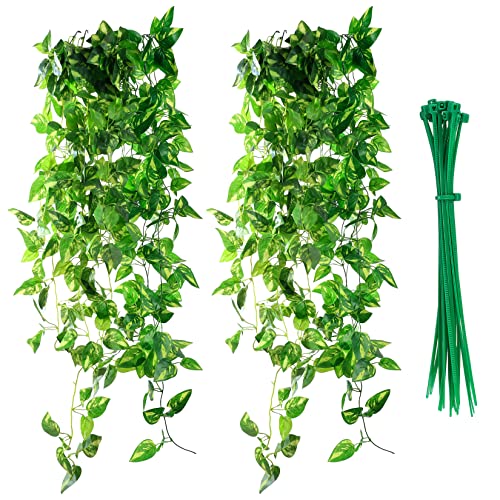 2 Piezas Plantas Colgantes Artificiales de Hiedra Falsa, Plantas Artificiales Colgantes Decorativas, Decoración de Plantas Verdes para Pared Cesta Boda Interiores Exteriores