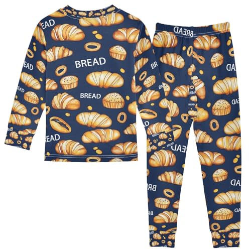 senya Dark Background Bread A Pajamas Set Long Sleeve Soft Cotton Sleepwear 2 Piece2