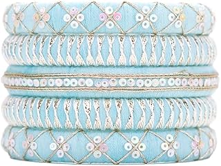 Taasha Craft Disha Elegant light blue beads and sequence work handmade bangles, perfect for making a statement for Women &... Price In India