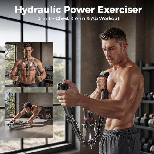 Image of FLYBIRD Twister Arm Trainer, Hydraulic Power Core Twister Chest Workout Equipment, Adjustable 22-440LBS Chest Trainer for Men, 3 in 1 Chest and Arm Exerciser with Ab Roller Wheel, Include Backpack&Pad