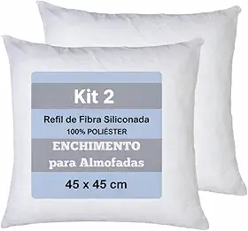 Kit 2 Refil Enchimento Almofadas Quadrada 45 x 45 cm Durável e Confortável 100% Fibra Siliconada