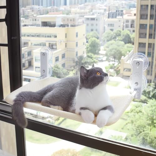 Riuuyyi 猫 ハンモック 窓 猫 ベッド 吸盤式 強力な吸盤 窓掛け 窓際マット 折りたたみ 窓ハンモック 取り付け簡単 四季兼用 日光浴 ネコ用 猫 キャット ねこ 室内用 睡眠 運動 休憩 吸盤式 ペットベッド (L30*58cm)