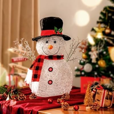 Color Changing LED Snowman, 13.4 Inch Pre-Lit Light Up Snowman, 7 LED Lighted, Acrylic Christmas Figure Snowman, Christmas Interior Decorations.