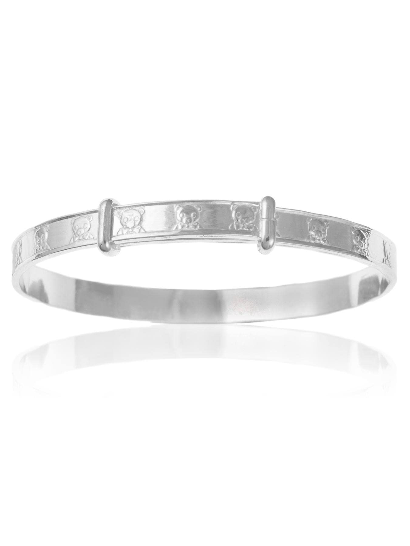 Designer Inspirations Boutique 5MM Wide Engraved/Embossed Teddy Bear's Head Pattern Expanding/Expandable/Adjustable Bangle Bracelet for Baby/Child/Children - 925 Sterling Silver - Size: BABY (Medium)