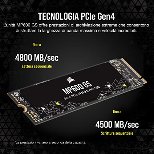MP600 GS 1 TB SSD M.2 NVMe PCIe Gen4 x4 – TLC NAND ad alta densità – M.2 2280 – Compatibilità con DirectStorage – Fino a 4.800 MB/sec – Perfetta per i notebook PCIe 4.0 - Nero - Hdd - Immagine 4
