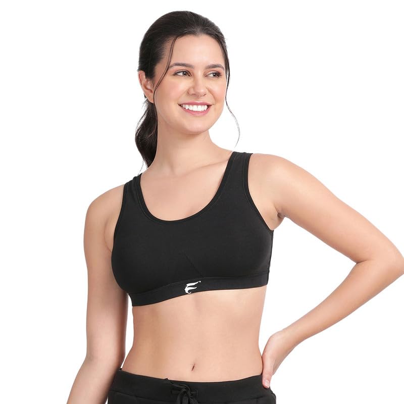 1055 Non-Wired, Non-Padded Full Coverage Sports Bra for Womens, Girls - Double Layered Low Impact Gym/Workout/Yoga, Slip-on Bra -200 GSM Cotton|Spandex - All Day Comfort Bra-image-18