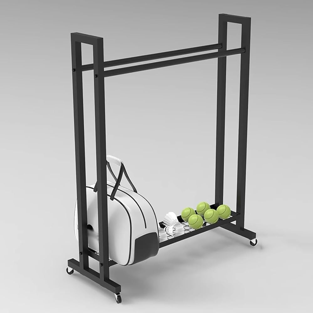 Training Ground Badminton/School/Gym/Tennis Racket Storage Organzier Holder Rack Freestanding, Rolling Mobile Sports Equipment Cart, Large Capacity