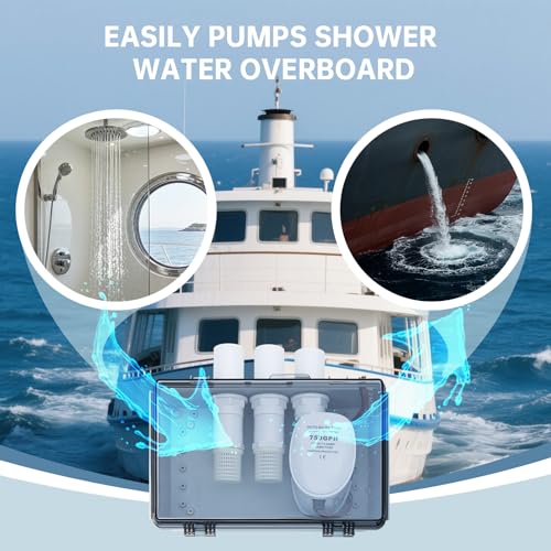 12V Automatic Shower Sump Pump Box, Zuomeng 750GPH High-Flow Drain Pump with Threaded Strainer & 3 Hose Adapters (3/4", 1", 1-1/8") for Boat Shower Water Discharge by Zuomeng - Used condition - Image 2