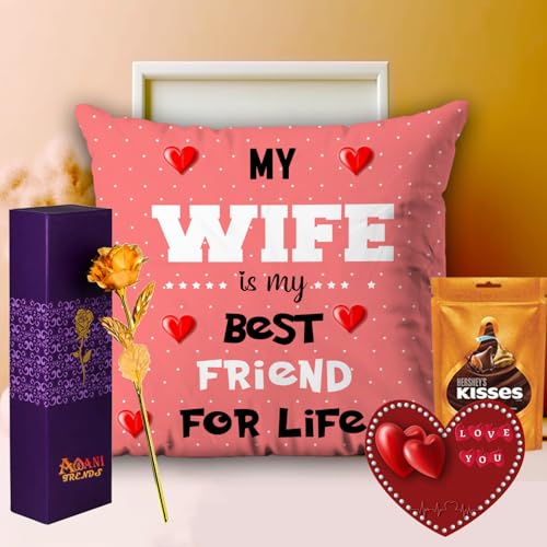 AWANI TRENDS Valentine Gift For Wife Romantic Gift Pack | Anniversary Gift| Birthday Gift For Lovely Wife Printed Cushion(12x12 inch) With Filler |Greeting Card | Chocolate & Rose 3 51wFVWNe73L
