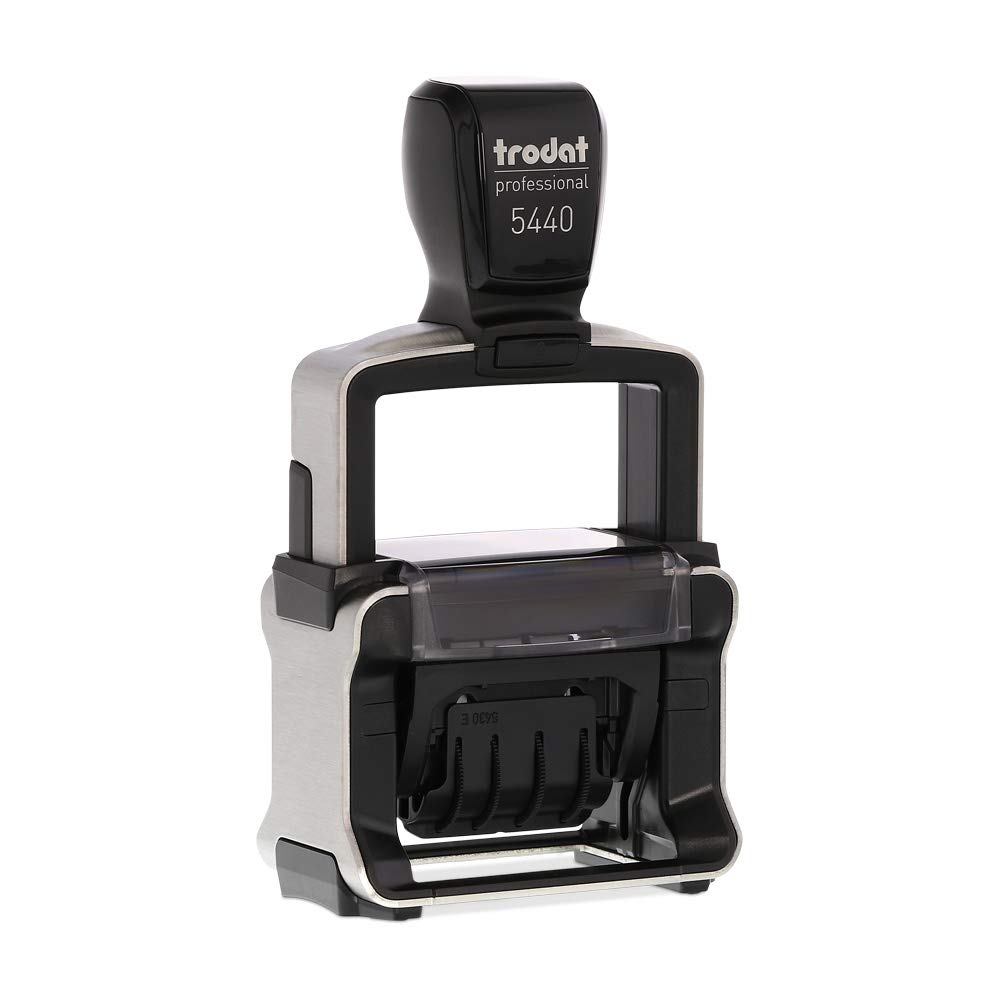 Trodat Professional Dater 5440 Personalised Custom Office and Business Stamp - 2+2 Lines of Text - Impression Size 49 x 28 mm - Brushed Stainless Steel Finish