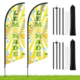 Nlicrst 2 Set Lemonade Feather Flag Kit - Includes Vibrant Lemon Banners, Sturdy Flag Poles & Carrying Bag, Eye-Catching Lemonade Stand Decor for Outdoor Advertising, Yard Sales, Parties & Events