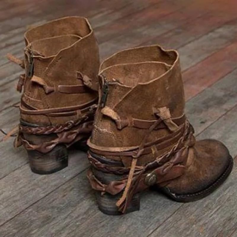Women's Suede Ankle Boots Chunky Heel Ankle Booties Back Zipper Vintage Western Boots for Ladies - Bohemian, Casual, Formal Outfits3