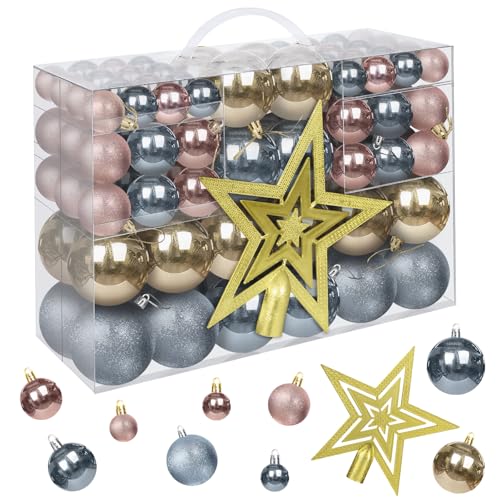 Bolas de Navidad (101 unidades, plástico, adornos para árbol de Navidad, color gris)