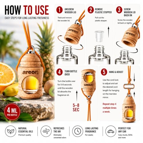 Image of AREON Fresco Premium Hanging Car Air Freshener, Tutti Frutti, Pack of 1 | Premium Wooden Hanging Car Air Freshener with an Elegant, Compact Design. Suitable for Use in Cars, SUVs, Vans, and Trucks.