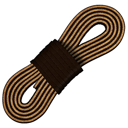TOFL Logger Style 3 Leather Boot Laces | 54 inches Long | 3 Leather Strips [1 Pair and 1 Spare] | Brown With Stripe