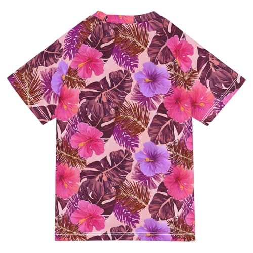 ALAZA Kids Rash Guard Girls Toddler Swim Shirts Short Sleeve Hibiscus Flower Purple UPF 50+ 3T2