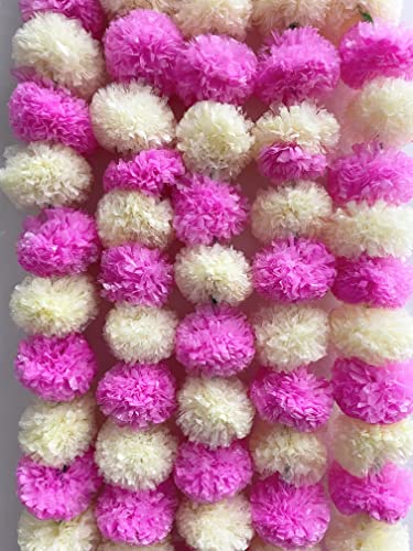 SPHINX Artificial Marigold Fluffy Flowers Garlands for Decoration - Pack of 5 (Cream and Baby Pink)