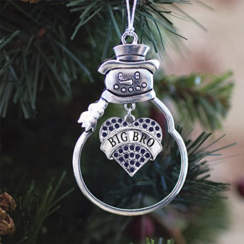 Inspired Silver - Big Bro Navy Blue Charm Ornament - Silver Pave Heart Charm Snowman Ornament with Cubic Zirconia Jewelry