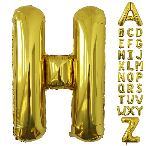 Image of Letter Balloons Gold Party Balloon - 40 Inch Large Gold Letter H Balloon, Letter Balloon Birthday Decorations, Balloon for Women Men Anniversary Party Decorations Supplies